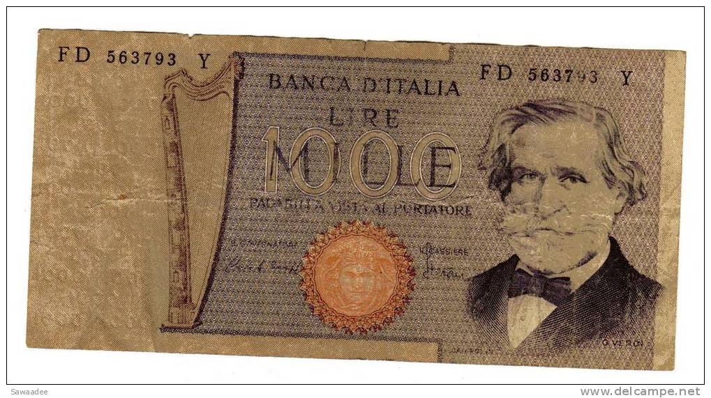 BILLET ITALIE - P.101 - 1000 LIRES - VERDI - 1.000 Lire