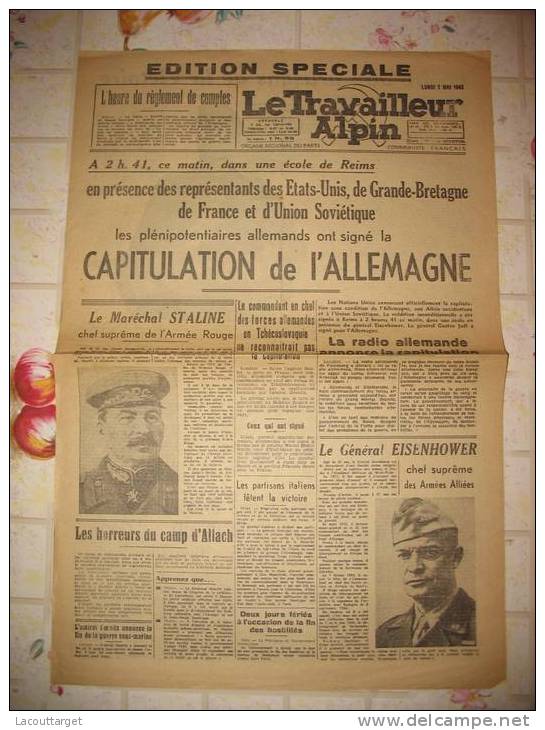 RARE Edition Speciale LE TRAVAILLEUR ALPIN 7 MAI 1945 - Oggetti 'Ricordo Di'