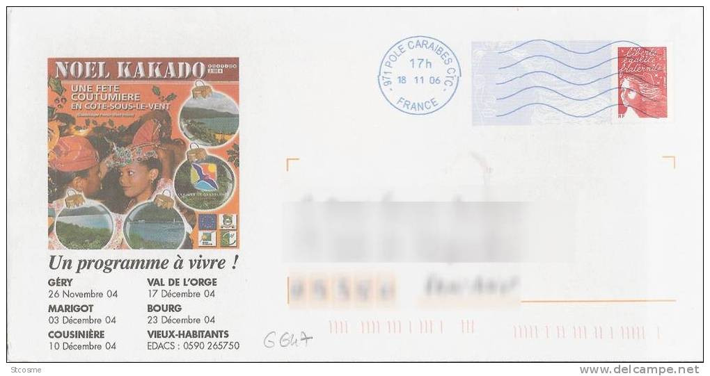 G647 - Guadeloupe - Entier Postal / Stationery / PSE - Enveloppe PAP Luquet RF, Noel Kakado - Lettres & Documents