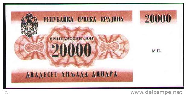 CROATIA 1991 -  20.000 DINARS UNIFACE - WPM RA 2 - UNC - Croatia