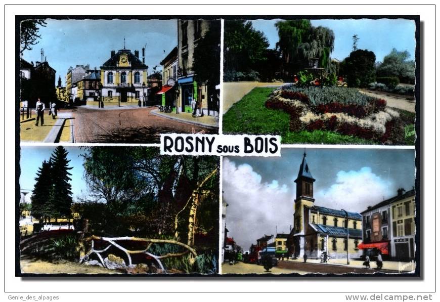 93 ROSNY Sous BOIS, Multivues, Mairie, Square Gardebled, église, CPSM 9x14, Ed Raymon, Voyagé 1956 - Rosny Sous Bois