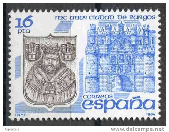 TIMBRE ESPAGNE NOUVEAU 1984 CHATEAU ET BOUCLIER - LES ARMES DE VILLE DE BURGOS - Castillos