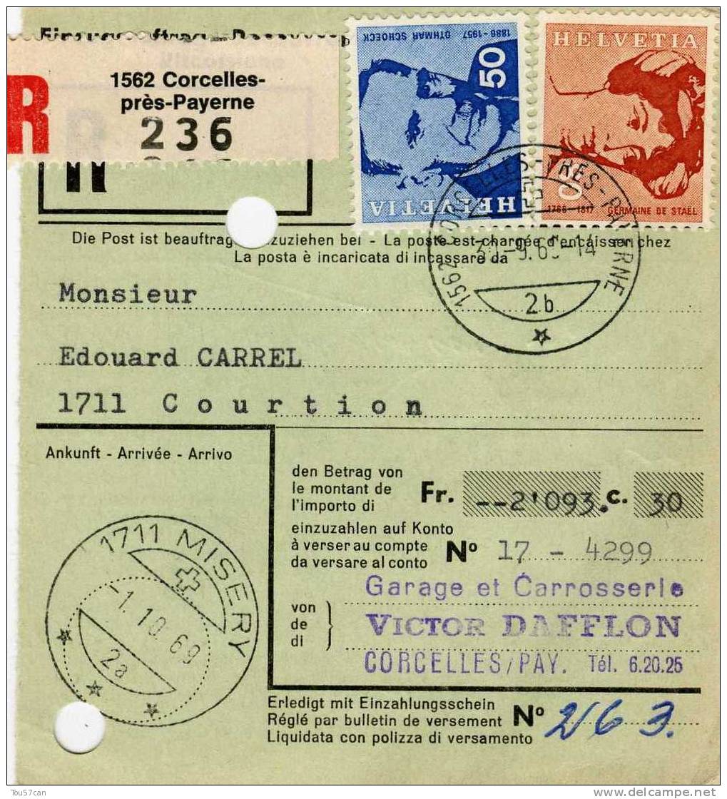 CORCELLES-PRES-PAYERNE - VAUD -SUISSE - RECEPISSE TIMBRE DES POSTES HELVETIQUES - Storia Postale