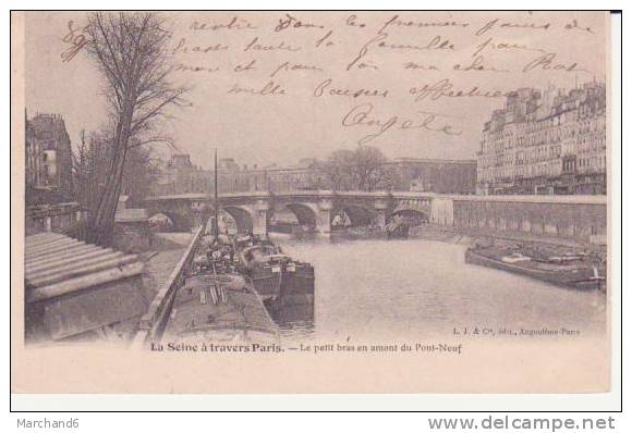 PARIS . LA SEINE A TRAVERS PARIS.LE PETIT BRAS EN AMONT DU PONT NEUF ...PENICHE CANAUX - La Seine Et Ses Bords
