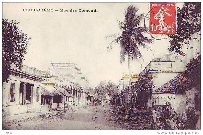 PONDICHERY = Rue Des Comontis - Carte Animée (1909) - Inde