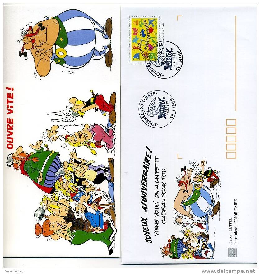 ENTIER POSTAL / STATIONERY / JOYEUX ANNIVERSAIRE / UDERZO / ASTERIX ET OBELIX / CHIEN HIBOU / ECUREUIL / LAPIN / GATEAU - Bandes Dessinées