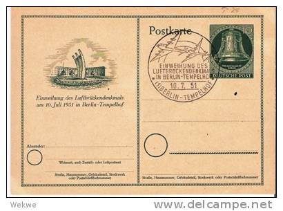 Bln194a/ Sonder-GA + Stempel (Flugzeuge) Luftbrückendenkmal - Cartes Postales - Oblitérées