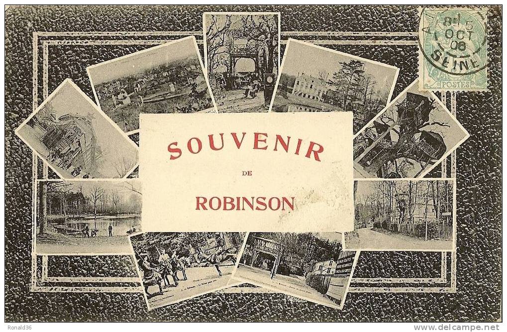 CP 92 SOUVENIR DE ROBINSON (9 Mini Vues) Adr à Albertine CHALON  11 Rue St Denis  AUBERVILLIERS - Le Plessis Robinson