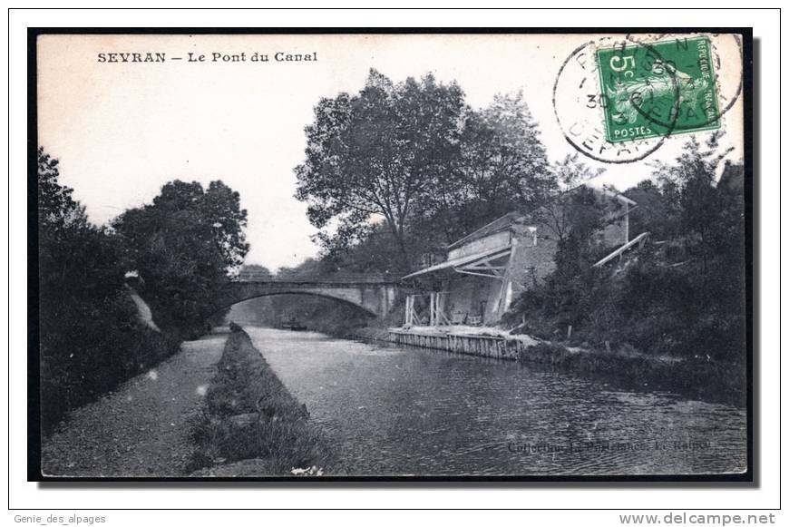 93 SEVRAN, Le Pont Du Canal, Coll Le Port Elance, Voyagé 1913 - Sevran