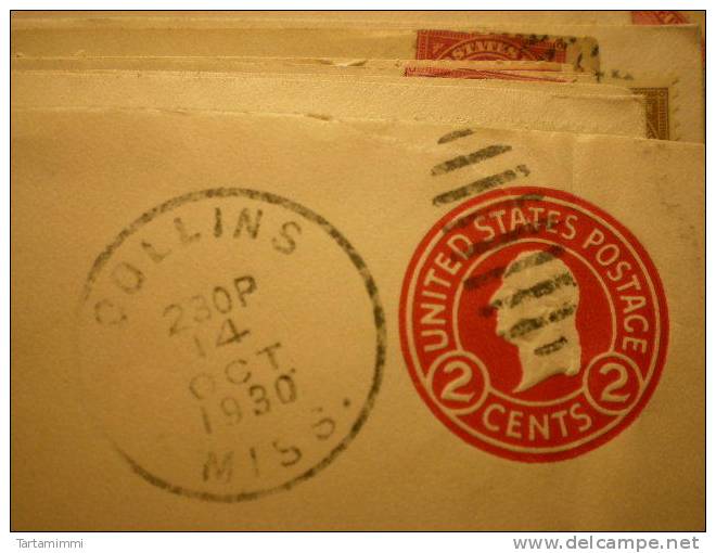 Collins - Miss 1930   - 2 Cent Envelope Postal History USA Mississipi - 1921-40