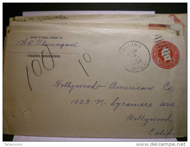 Collins - Miss 1930   - 2 Cent Envelope Postal History USA Mississipi - 1921-40