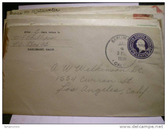 Earlimart - 1938  CALIFORNIA - 3 Cent Envelope - 1921-40