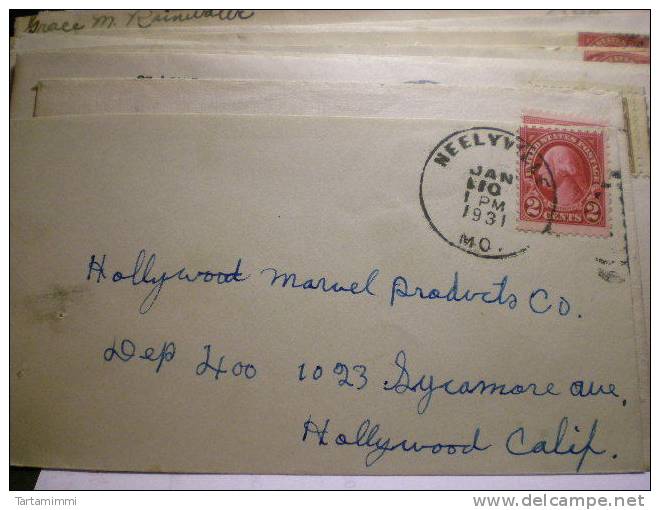 Neelyville, Missouri - 1931  - 2 Cent Envelope Old Cover Postal History To Hollywood - Covers & Documents