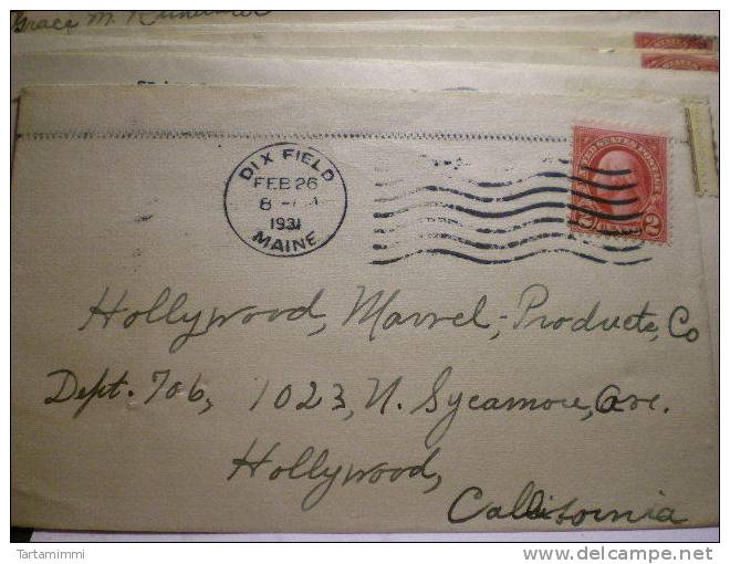 Dix Field (Dixfield) Maine 1931 - 2 Cent Envelope Meter Cancellation Old Cover Postal History To Hollywood - Covers & Documents