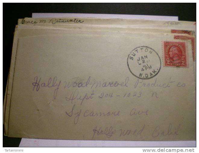 Sutton, North Dakota 1931 - 2 Cent Envelope Old Cover Postal History To Hollywood - Brieven En Documenten