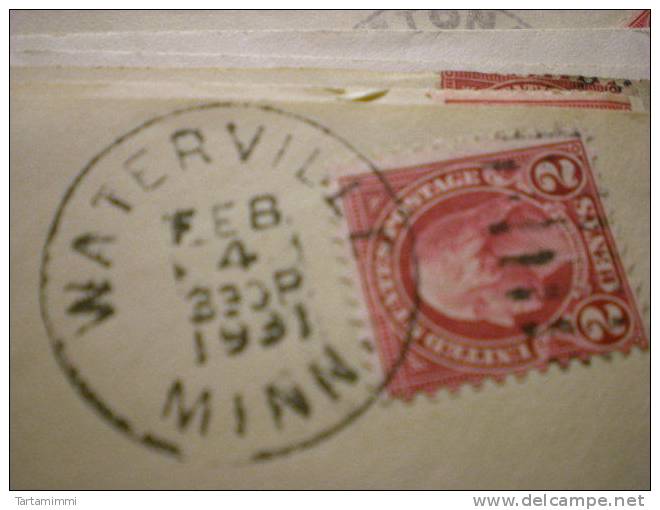 Waterville -Minnesota  1931 - 2 Cent Envelope Old Cover Postal History USA - Brieven En Documenten