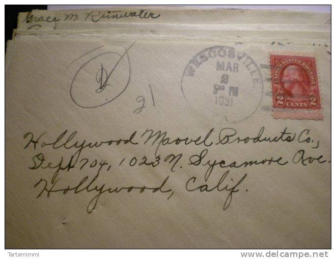 RARE Wescosville Pennsylvania- 1931 - 2 Cent Envelope Old Cover Postal History To Hollywood - Lettres & Documents