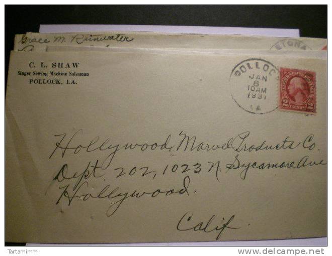 Pollock Louisiana 1931 - 2 Cent Envelope Old Cover Postal History - Covers & Documents