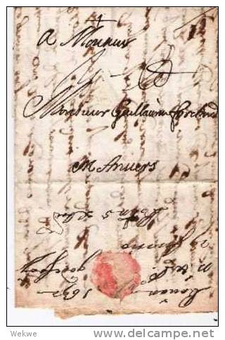 B009/   BELGIEN - Sehr Alter Brief,  Rouen 1692 Nach Antwerpen. Kompletter Textinhalt. - 1621-1713 (Spanische Niederlande)