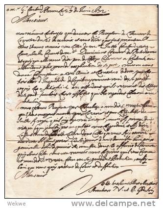 B009/   BELGIEN - Sehr Alter Brief,  Rouen 1692 Nach Antwerpen. Kompletter Textinhalt. - 1621-1713 (Spanish Netherlands)