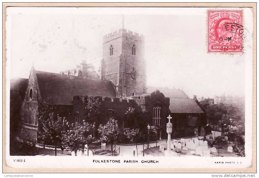 KENT 26.03.1911 FOLKESTONE PARISH CHURCH / RAPID PHOTO EC V302.1 UK POST CARD /2363A - Folkestone