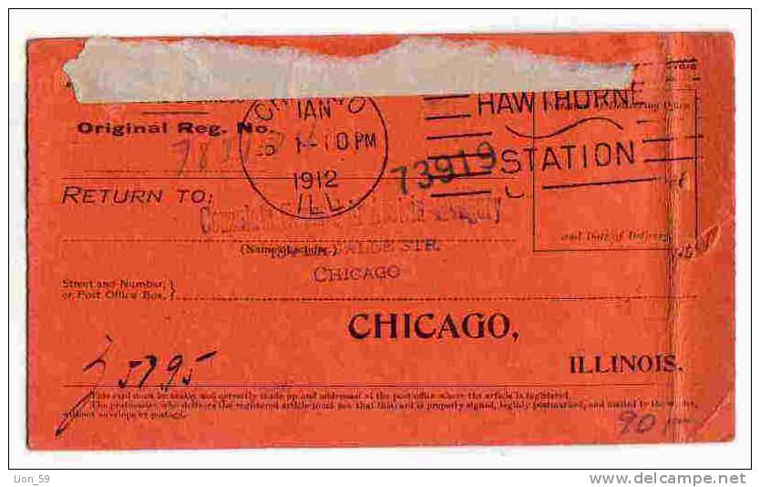 REGISTRY RETURN RECEIPT Form 1548 CHICAGO ILINOIS  - 1912s / 3360 - Colis