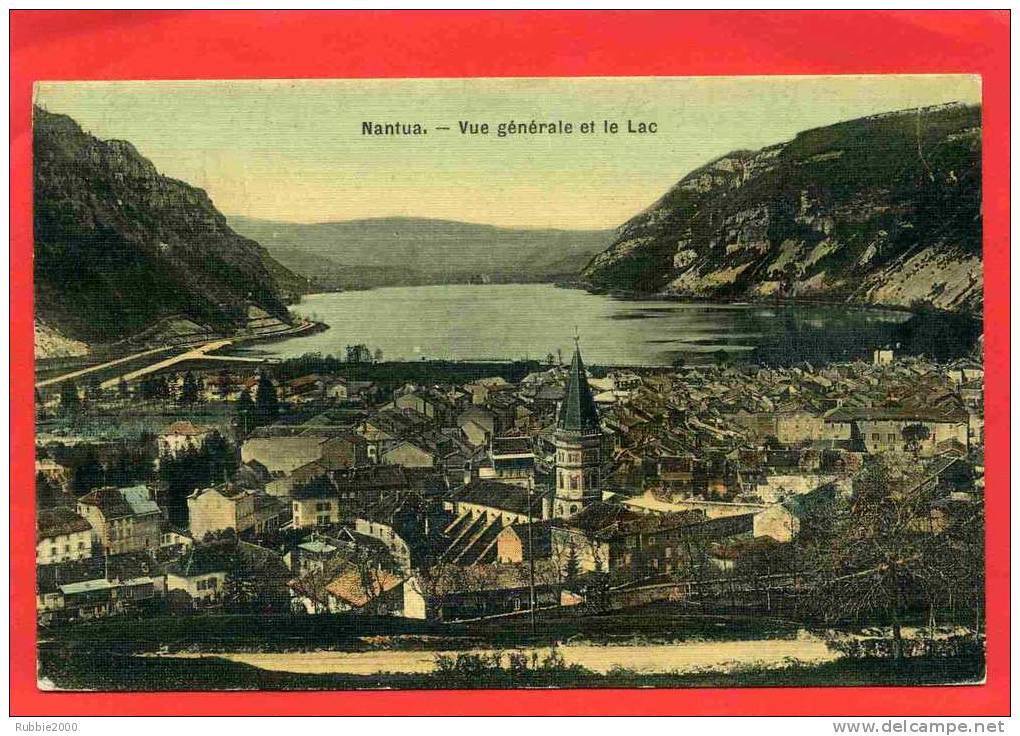 NANTUA VERS 1908 VUE GENERALE ET LAC EGLISE CARTE COLORISEE EN BON ETAT - Nantua