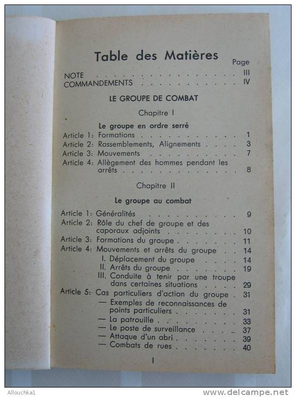 MILITARIA MINISTERE ARMEES MARS 1946 NOTICE PROVISOIRE GROUPE DE COMBAT /FUSILIERS-VOLTIGEURS GENERAL INFANTERIE PFISTER - Francia