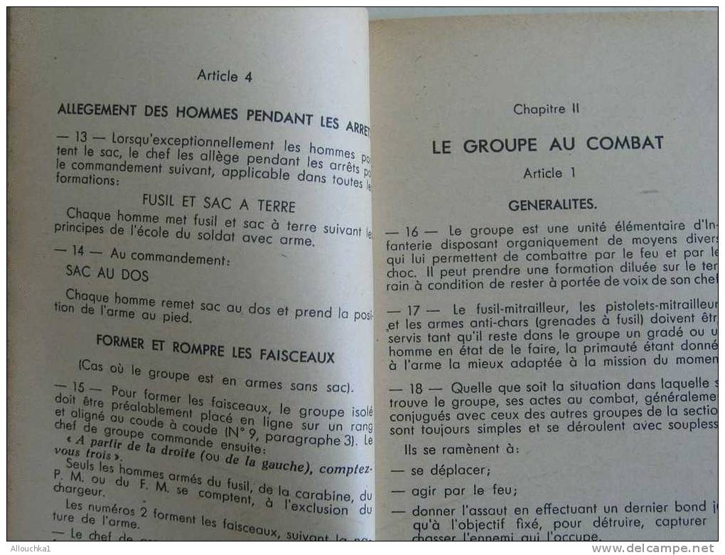 MILITARIA MINISTERE ARMEES MARS 1946 NOTICE PROVISOIRE GROUPE DE COMBAT /FUSILIERS-VOLTIGEURS GENERAL INFANTERIE PFISTER - Frankreich