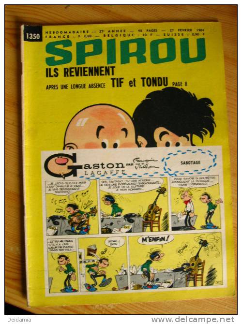 SPIROU N°1350 DU 27 / 2 / 1964. 1ER PLAT DE WILL - Spirou Magazine