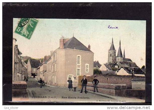 91 DOURDAN Rue Haute Foulerie, Animée, Colorisée, Ed Boutroue 28, 1910 - Dourdan