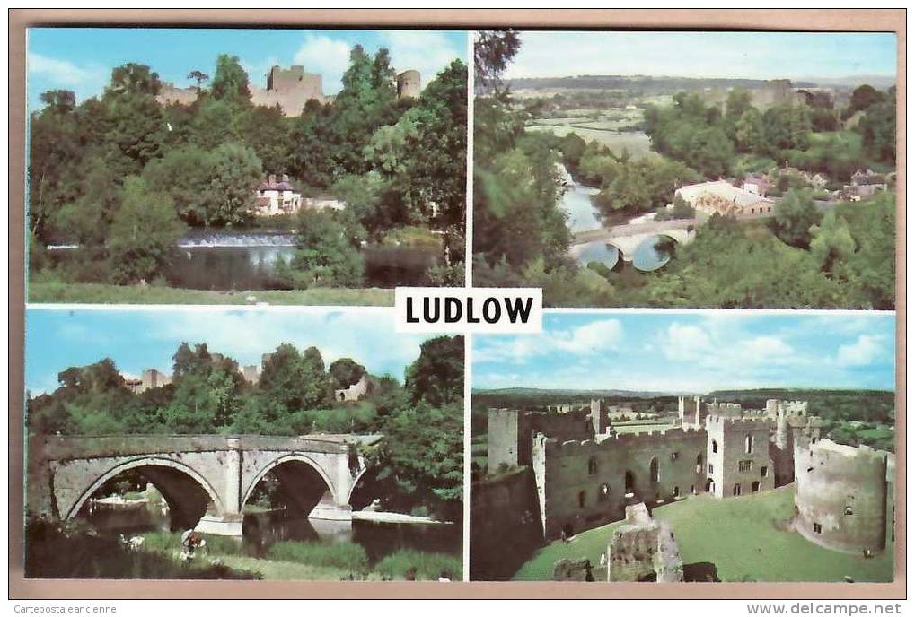 SHROPSHIRE LUDLOW DINHAM BRIDGE CASTEL RIVER TIME WHITCLIFFE INNER COURT MULTIVIEWS Circa 1970 POST CARD /3022AB - Shropshire