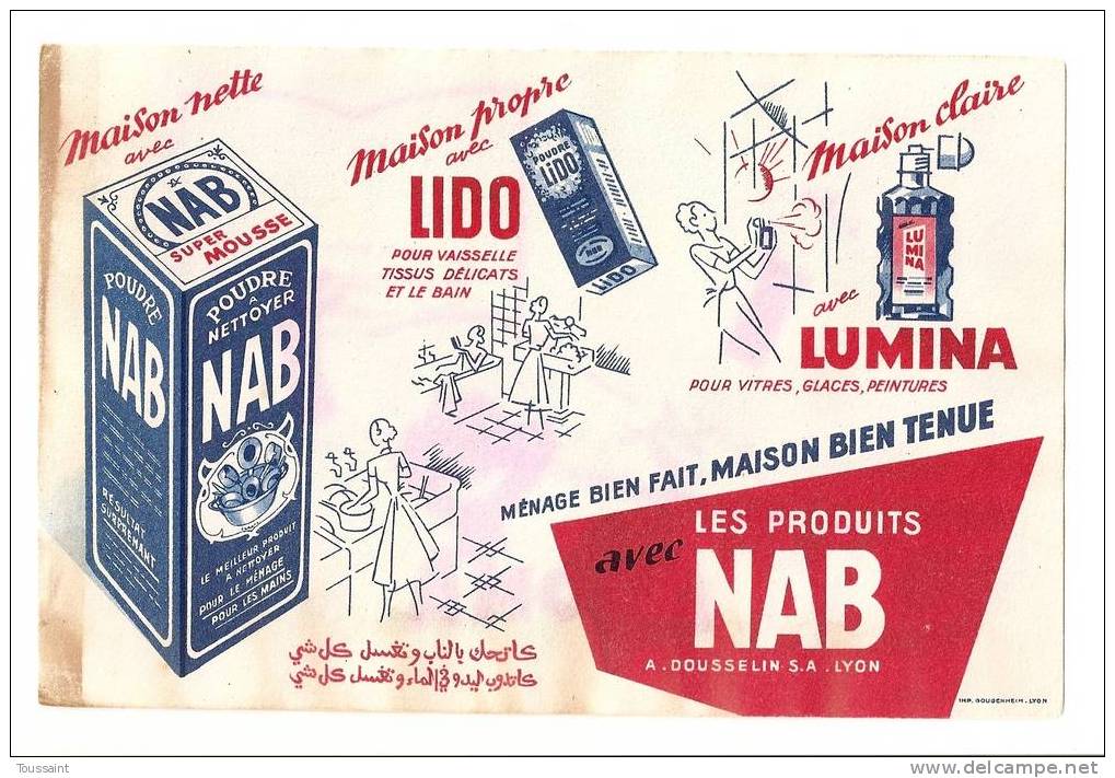 Buvard Nab: Lumina Pour Vitres, Glaces, Peintures, Lido Pour Vaisselle, Tissus, Bain, A. Dousselin S.A. à Lyon (08-1605) - Produits Ménagers