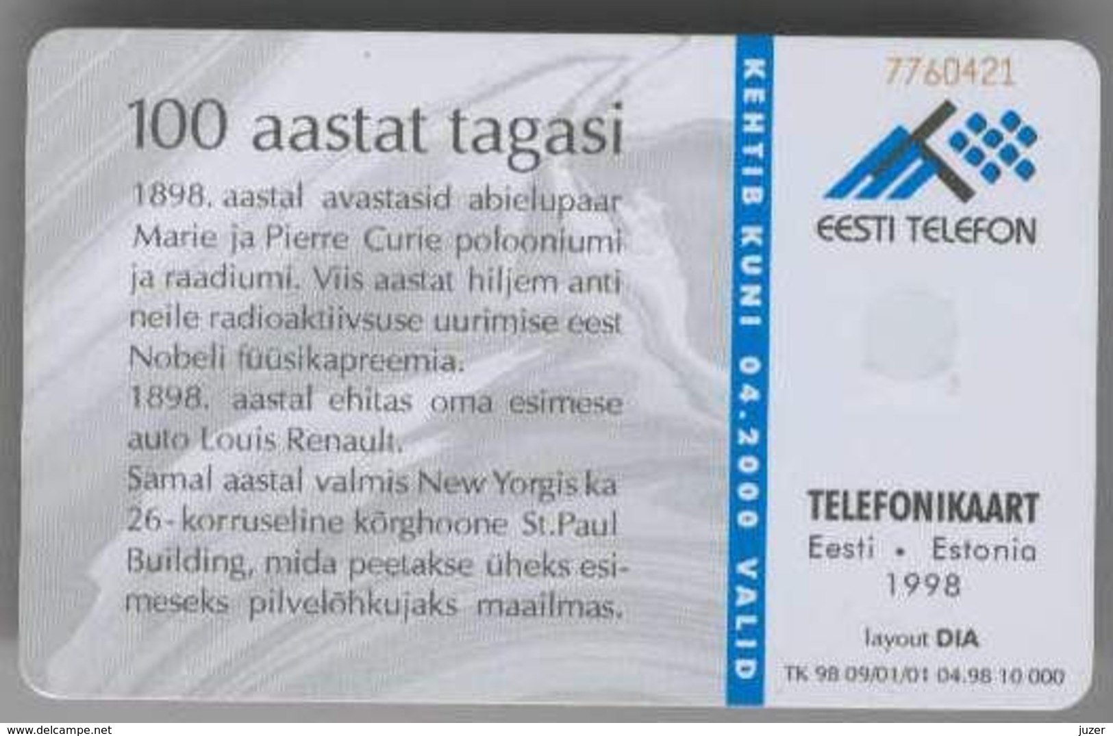 Estonia. 1998. 100 Years Ago - Estland
