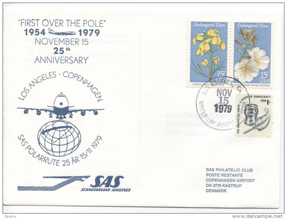 USA First Over The Pole  SAS 25th Anniversary POLEROUTE  L. A. -Copenhagen  15-11-1979 - Event Covers