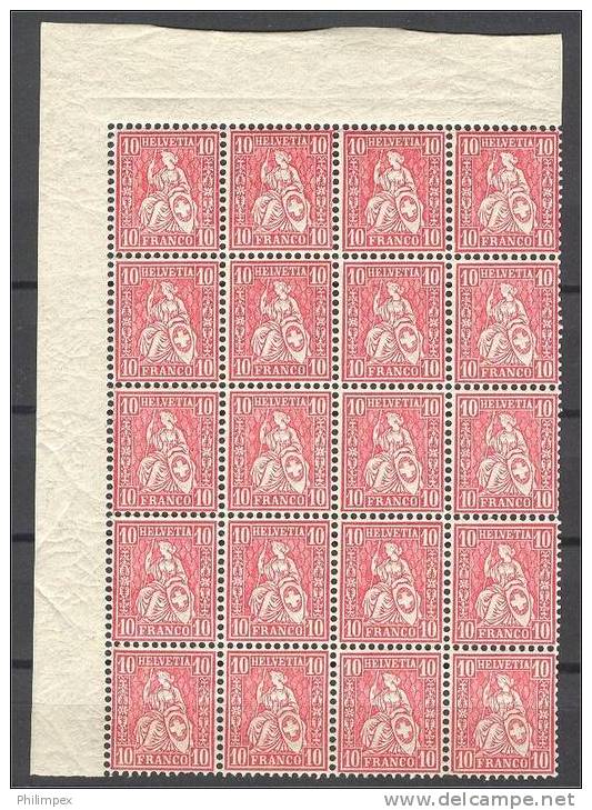 SWITZERLAND, 10 CENTIMES GRANITE PAPER 1881, NEVER HINGED BLOCK OF 20! - Unused Stamps