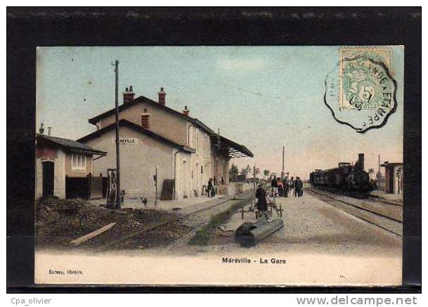 91 MEREVILLE Gare, Intérieur, Quais, Train Vapeur, Colorisée, Ed Sureau, 1906 - Mereville