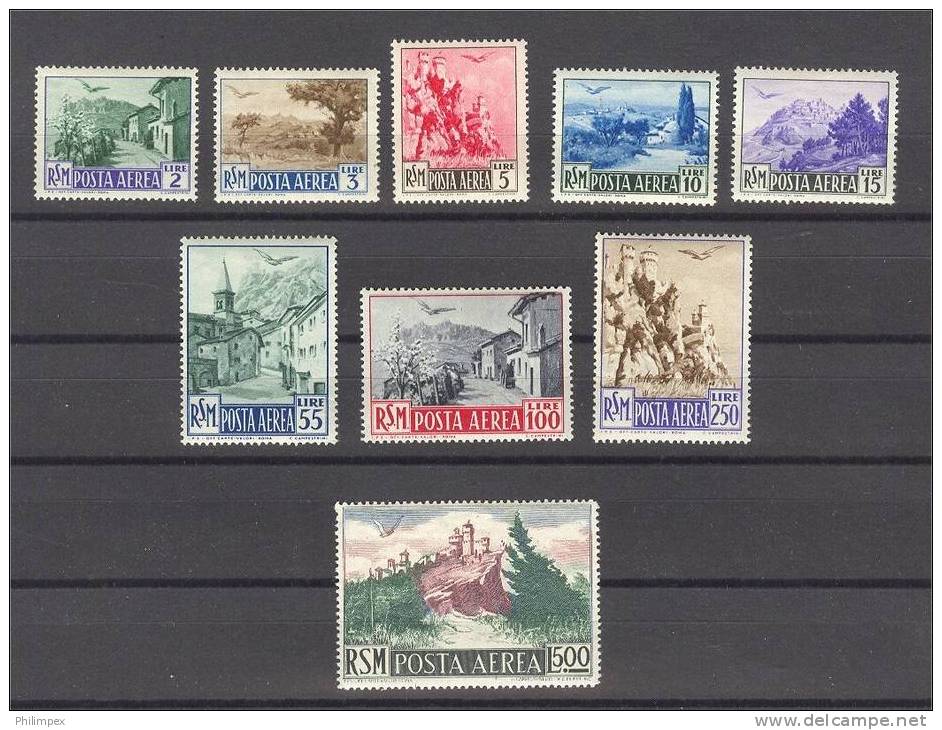 SAN MARINO, AIRPOST 1950, FULL SET, MINT NEVER HINGED ** - Luchtpost