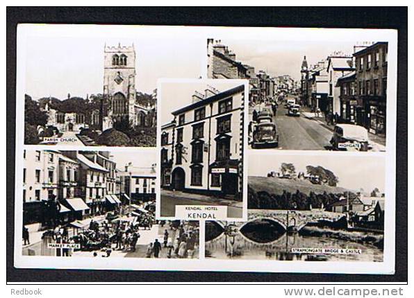 Real Photo Multiview Postcard Kendal Hotel Market Place Highgate Bridge Cumbria Lake District - Ref 126 - Kendal