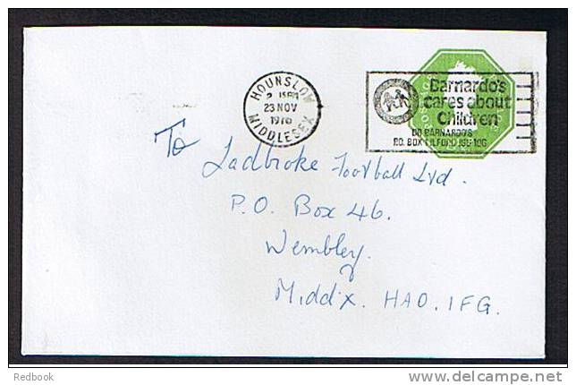 Great Britain Commercial 1976 Postal Stationery Envelope Hounslow Barnardo's Children Homes Slogan Postmark - Ref B126 - Stamped Stationery, Airletters & Aerogrammes