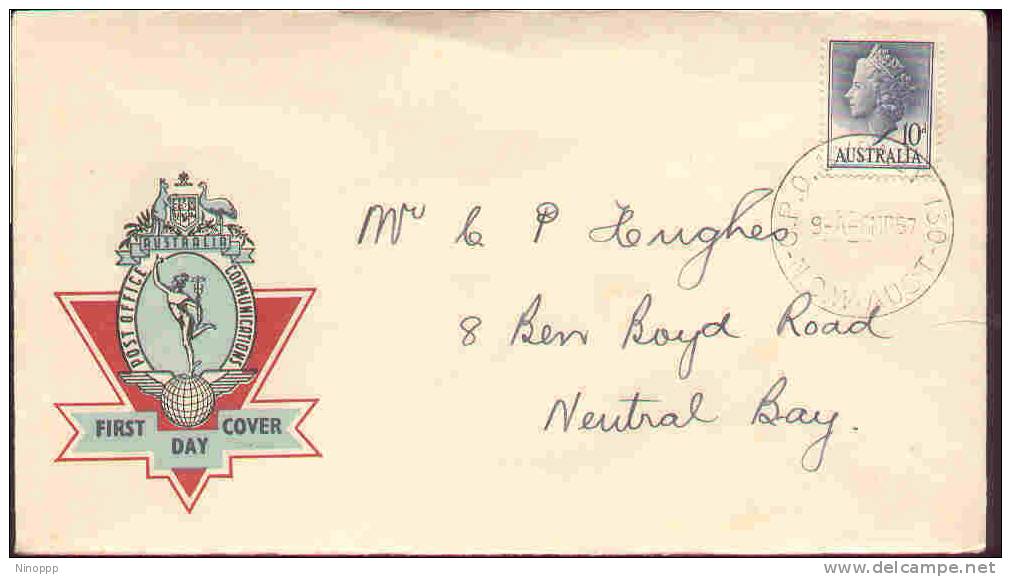 Australia  1957  Queen Elizabeth 10d Blue Post Office  FDC - FDC