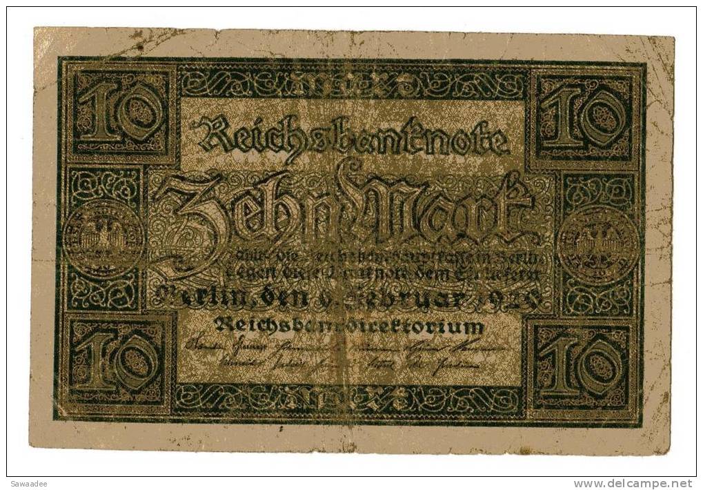 BILLET ALLEMAGNE - REPUBLIQUE DE WEIMAR - P.67 - 10 MARK - 1920 - 10 Mark