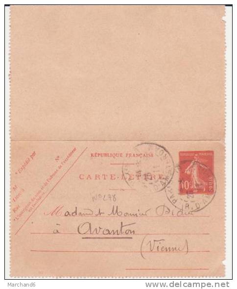 CARTE LETTRE ENTIER POSTAUX . PARTIE DE PARIS 75 ARRIVEE A AVANTON 86 - Letter Cards