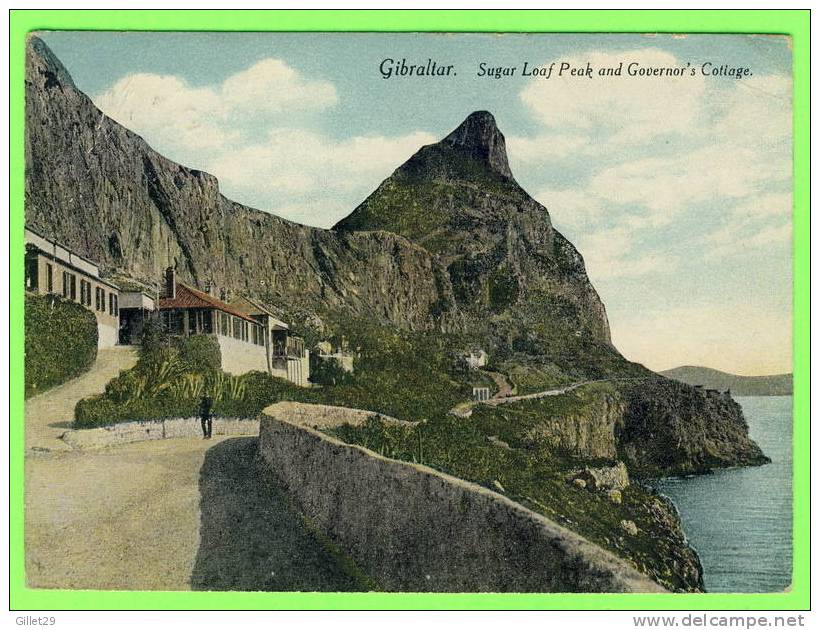 GIBRALTAR - SUGAR LOAF PEAK AND GOVERNOR´S COTTAGE - ANIMATED - CARD TRAVEL IN 1924 - PEANLAND, MALIN & CO - - Gibilterra