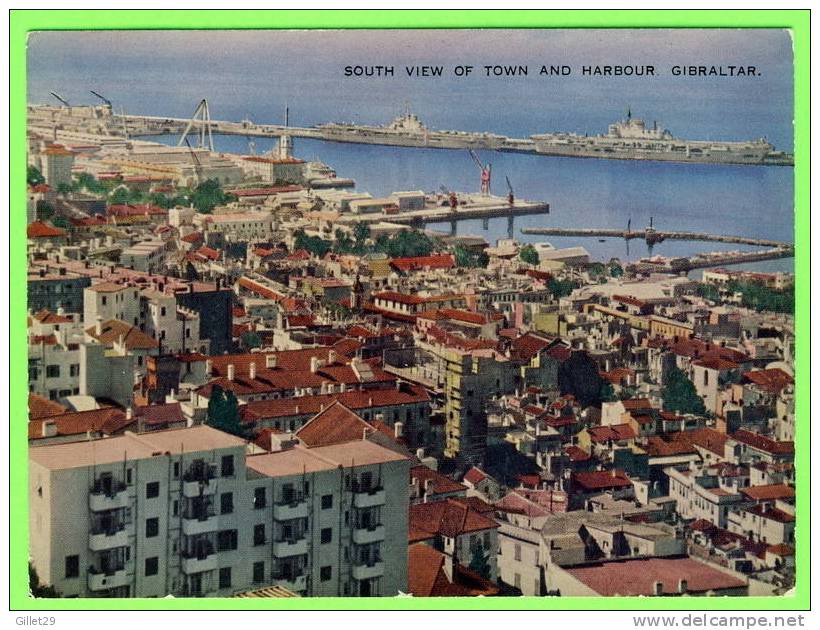GIBRALTAR - SOUTH VIEW OF TOWN AND HARBOUR - ANIMATED WITH SHIPS - ROCK PHOTO STUDIO - - Gibilterra