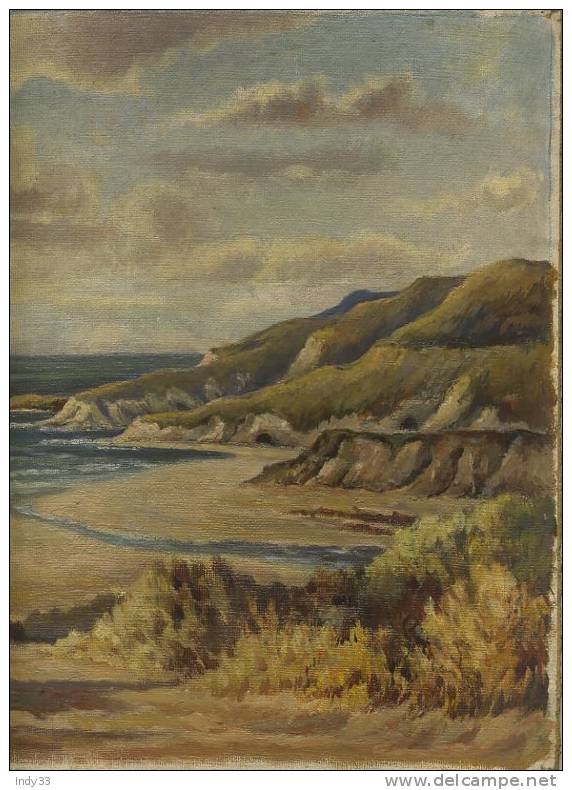 - BORD DE MER . HUILE SUR CARTON SIGNEE . TITREE "COASTAL SCENERY NEWQUAY ET RESIGNEE A L´ENCRE SUR UN 2e CARTON - Oelbilder