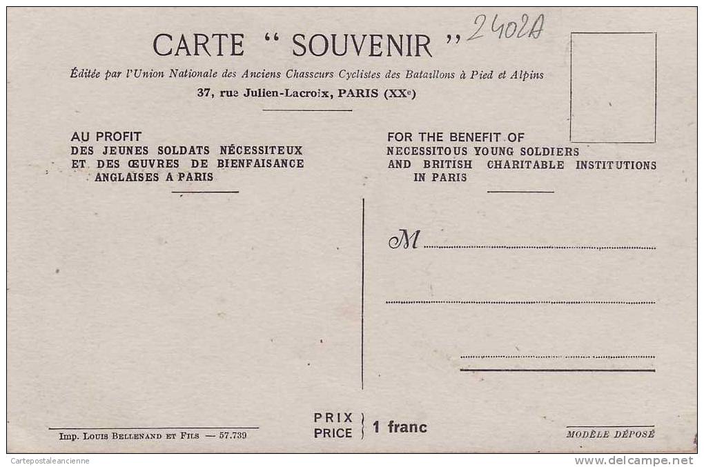 PARIS LONDRES 28.06.1938 CARTE SOUVENIR PROFIT SOLDATS NECESSITEUX BENEFIT NECESSITOUS SOLDIERS BRITISH INSTITUT /2402A - Réceptions