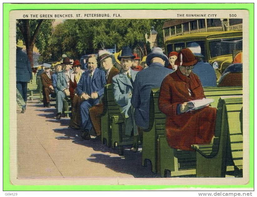 ST. PETERSBURG, FL - ON THE GREEN BENCHES - TRAVEL IN 1936 - ANIMATED WITH PEOPLES - - St Petersburg