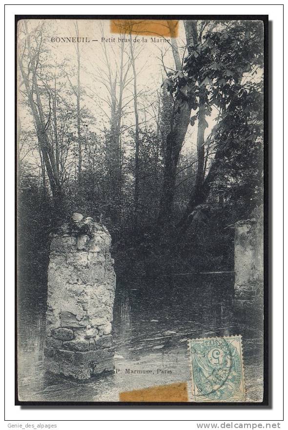 94 BONNEUIL Sur MARNE, Petit Bras De La Marne, Ed Marmuse, Dos Div; Voyagé 1905, Angle Sup.G Corné, Traces Haut Et Bas - Bonneuil Sur Marne