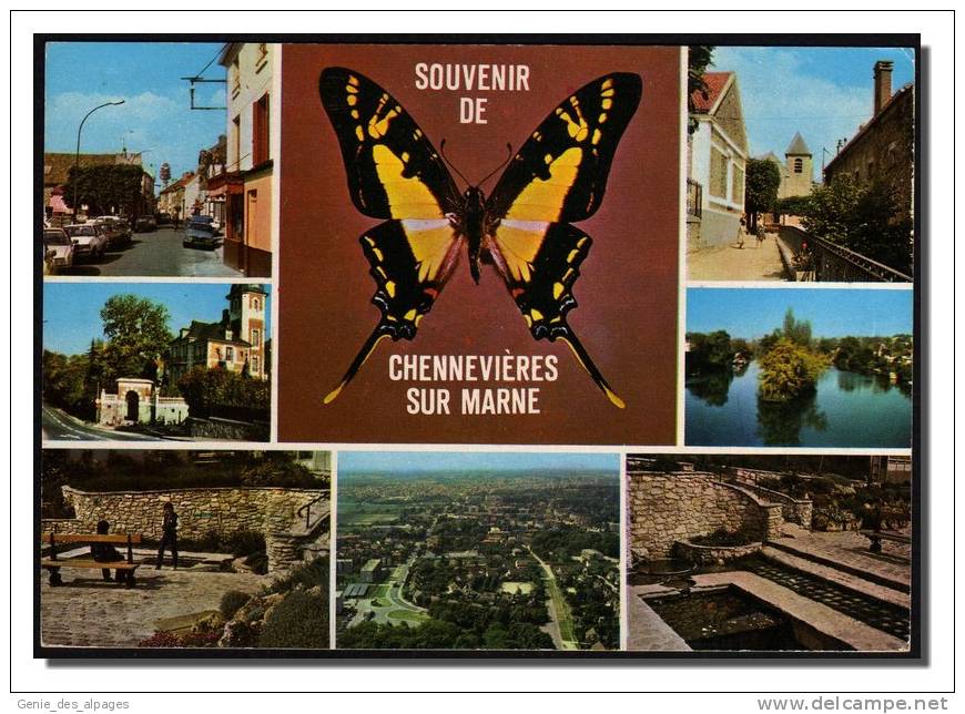 94  CHENNEVIERES Sur MARNE, Multivues, Papillon, Ed Franck, Dos Vierge - Chennevieres Sur Marne